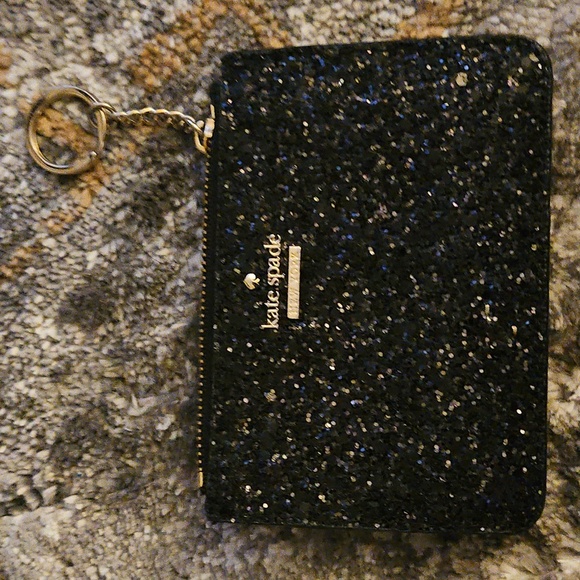 Kate Spade Laurel Way Black Glitter Bitsy ID Wallet keychain coin purse - Picture 7 of 13